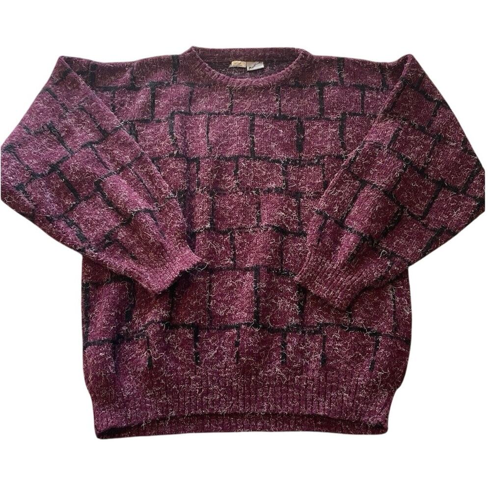 VTG Ra Hinatt Italian Wool Blend Crew Neck Balloon Sleeve Printed Sweater Medium